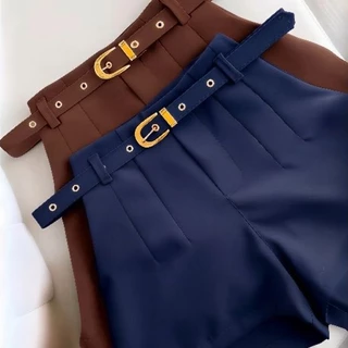 Kit 2 Short Com Cinto Alfaiataria Feminino Cintura Alta
