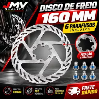 Disco de Freio para Bicicleta 160mm 6 Furos com 6 Parafusos em Aço