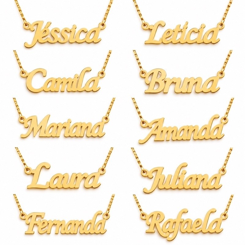 Colar Com Nome Personalizado Letra Cursiva Semijoia Ouro 18k Ou Prata ...