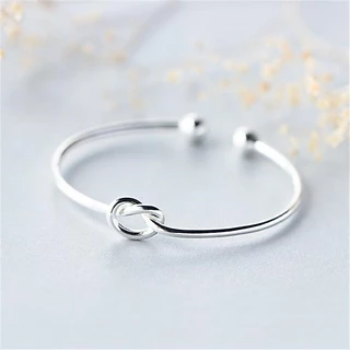 925 Bracelete De Prata Pulseira Atacado Versão Coreana Moda Simples Nó De Amor Aberto Feminino Fino Mão Jóias CB097