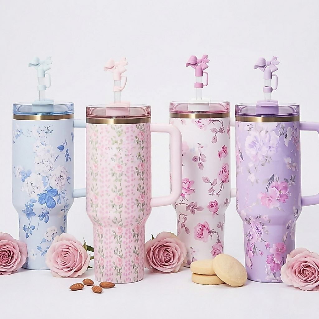 Foto de Copo Garrafa Térmica Inox 1200ml Estampa Floral Com Canudo E Alça, categoria Geral, oferta na Promotina