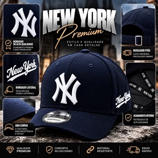 Boné NY Bordado Aba Curva Regulador Fitão Acabamento Premium Unisexx