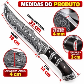 Faca de churrasco premium estilo Turca Ornamental em Aço Inoxidável Forjado — Com Desenho em Estilo Damasco
