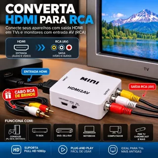 Kit Mini Conversor HDMI Para AV RCA 1080P Full HD Vídeo Composto Adaptador Para TV Antiga TV Box DVD + cabo RCA
