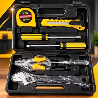 Kit Ferramentas 7 Peças Profissional Chaves Alicate Trena Estilete Testador Chave Inglesa para Casa Oficina