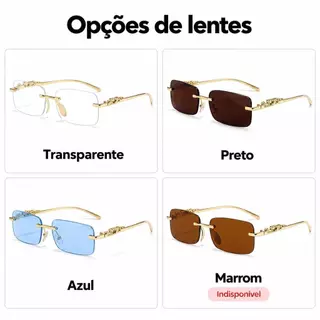Óculos Unissex Retangular Sem Aro Retrô Cores Variadas com Estojo