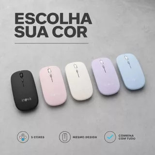 Mouse Sem Fio Inova Recarregavel Silencioso 2.4GHz Slim colorido