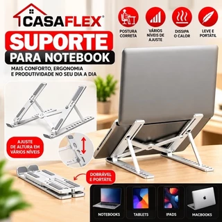 Suporte Notebook Laptop Regulável com Ajuste de Altura Ergonômico Dobrável Portátil para Mesa Escritório