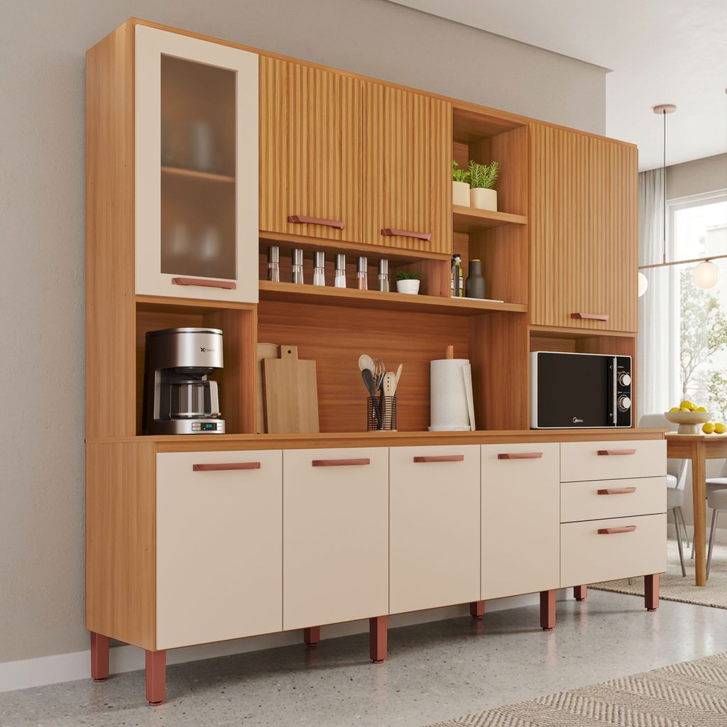 Armário de Cozinha Celeste 100% MDF 8 Portas e 3 Gavetas | Shopee
