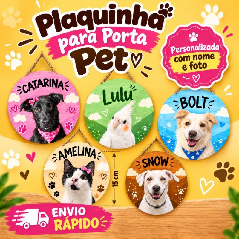 Plaquinha Personalizada para Pet com Foto e Nome | envie a foto e nome ...