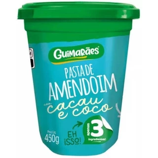 Pasta de Amendoim com Cacau e Coco Guimarães 450g Creme Cremoso para Café da Manhã, Lanches, Sobremesas e Receitas