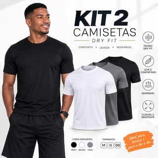 Kit 2 camisetas masculinas dry fit academia corrida caminhada fitness manga curta UV