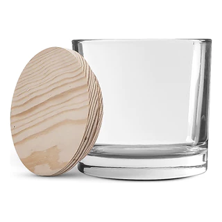 10 Copos De Vidro Whisky P/ Velas 265ml C/ Tampas De Madeira
