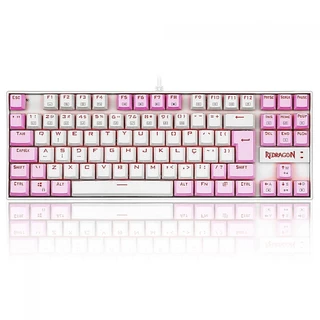 Teclado Mecânico Gamer Redragon Kumara, Switch Blue, LED Red, ABNT2, White/Pink, K552WP PT-BLUE