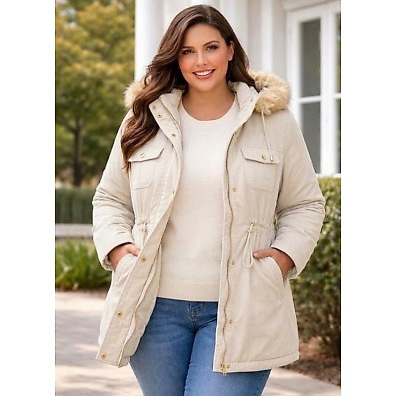 Jaqueta Parka Sobretudo Forrada Pelucia Plus Size Bolsinho