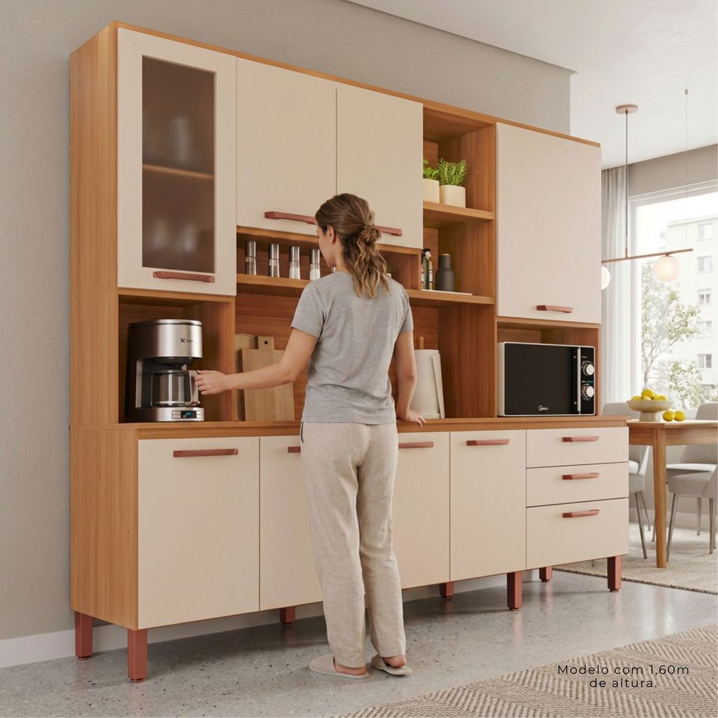 Armário de Cozinha Celeste 100% MDF 8 Portas e 3 Gavetas | Shopee