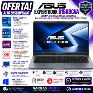NOTEBOOK ASUS EXPERTBOOK - I7 13620H / 16GB RAM DDR5 / 512GB SSD NVME / 15.6" FHD / W11