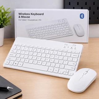 Kit Teclado e Mouse Sem Fio Bluetooth para Tablet Branco