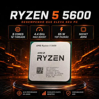 Processador Ryzen 5600 AM4 AMD 6 núcleos e 12 threads Cache L3 32MB PC gamer 3.5GHz ( TURBO 4.4GHz )