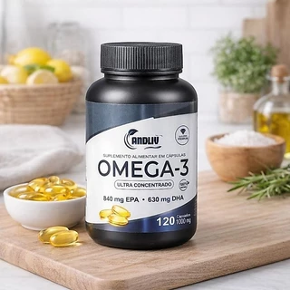 Ômega 3 1000mg 120 Cápsulas Andliv Ultra Concentrado.