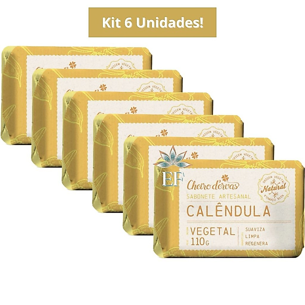 Kit 6 Unidades Sabonete em Barra CALÊNDULA 110g Cheiro D´Ervas
