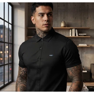 Camisa Social Masculina Viscose Elastano Não Amassa Manga Curta - Livia&Co.