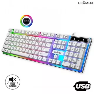 Teclado Gamer RGB Branco Iluminado LED Colorido Membrana Silencioso Ergonômico USB Com Fio Alta Performance Design Moder