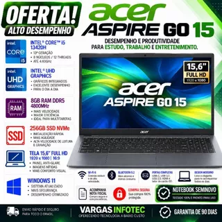 NOTEBOOK ACER ASPIRE 15 GO / I5 13420H / 8GB RAM DDR5 / 256GB SSD NVME / 15,6" FHD / W11