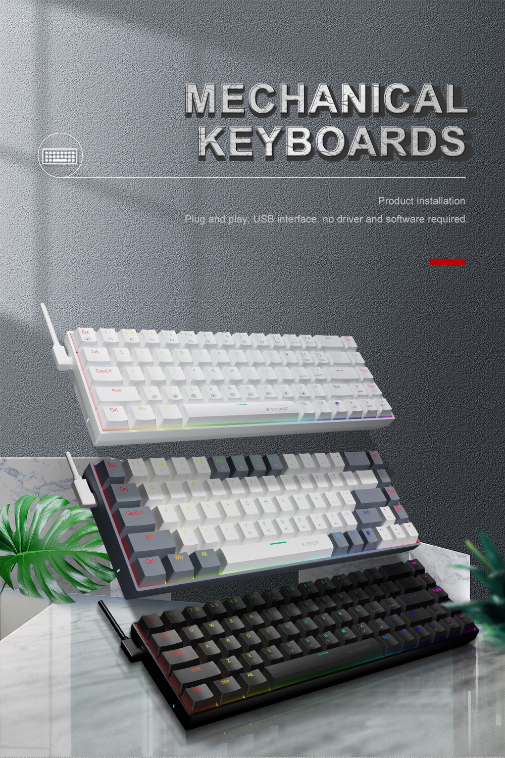 E-YOOSO Teclado Português Brasileiro Z686 RGB USB 60 % Mini