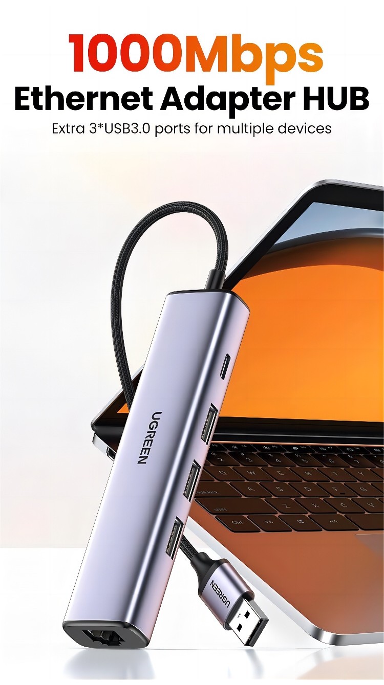 UGREEN-Tipo C USB3.0 Ethernet Adapter 1000 Mbps USB HUB Para Laptop ...