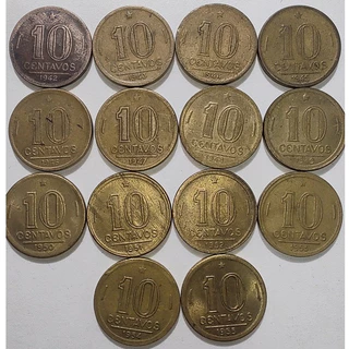 Moedas de 10 Centavos de 1942, 1943, 1944, 1945, 1946, 1947, 1948, 1949, 1950, 1951, 1952, 1953, 1954 e 1955 (Getúlio Vargas e José Bonifácio)
