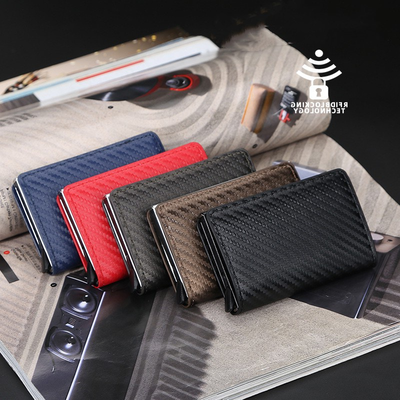 Carteira Porta Cartão Couro Masculina De Carbono Anti Furto Proteção Cartões