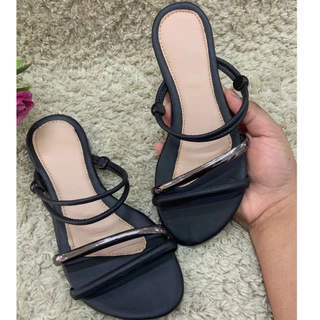 Sandália feminina flat 2 em 1 Preto Black casual cores verão Rasteirinha tendência sandália básica saltinho baixo rasteira - 2 em 1