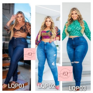 Calça Jeans Feminina Plus Size Cintura Alta Com Lycra Strech Elastano Premium- Curve