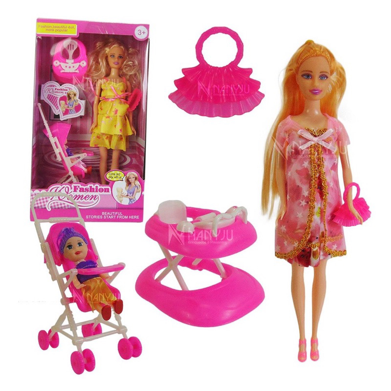 Boneca Yalili Grávida Gêmeos Articulada Estilo Barbie Lacrada Bebê