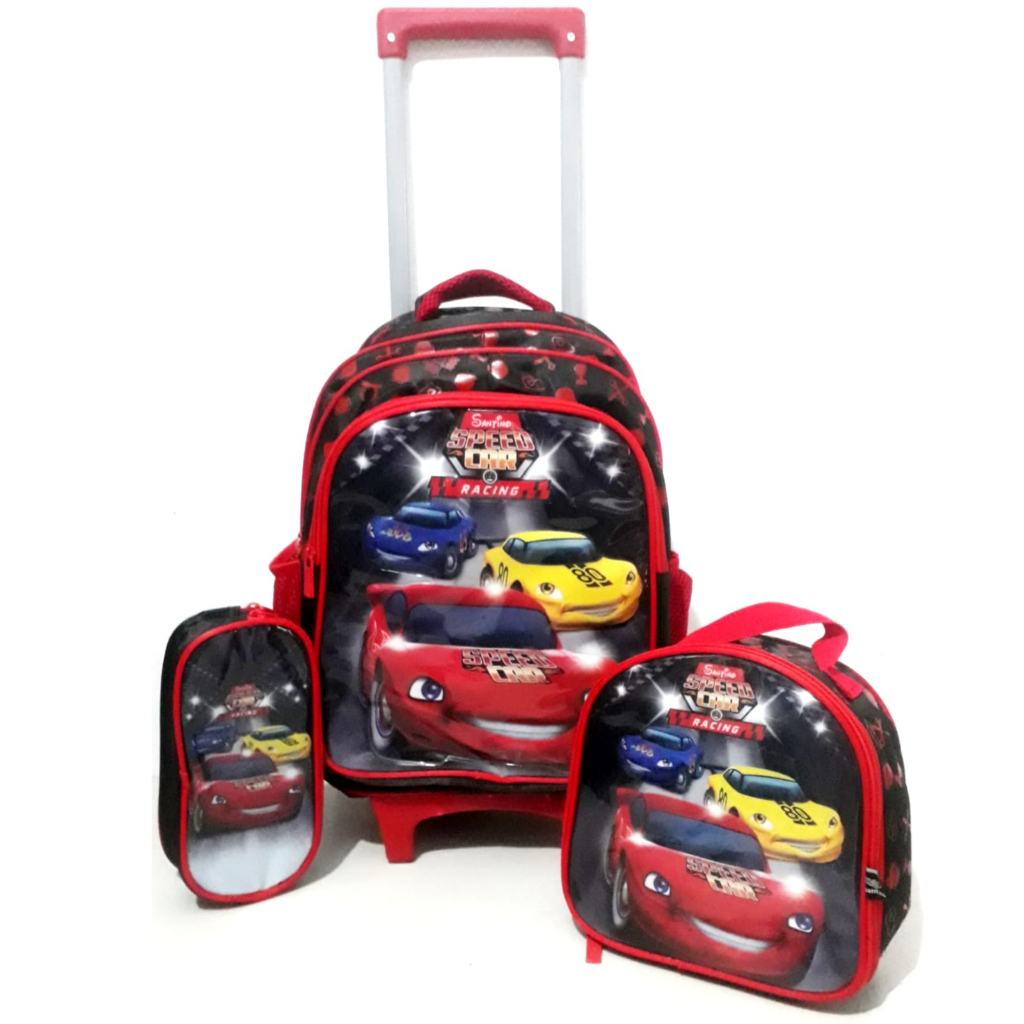 Kit Mochila de Rodas lancheira térmica e estojo Infantil Racer escolar ...