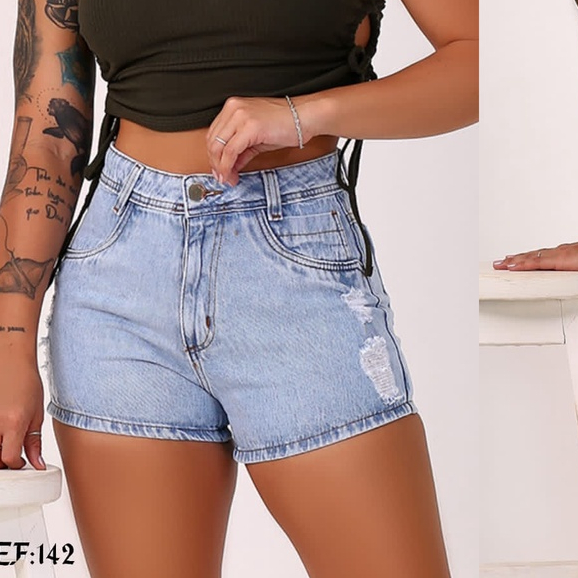 Shorts Jeans Branco Feminino Cos Alto Desfiado Hot Pants