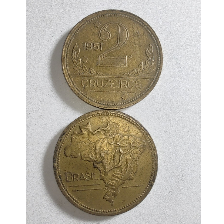 Moedas de 2 Cruzeiros de 1942, 1943, 1944, 1945, 1946, 1947, 1949