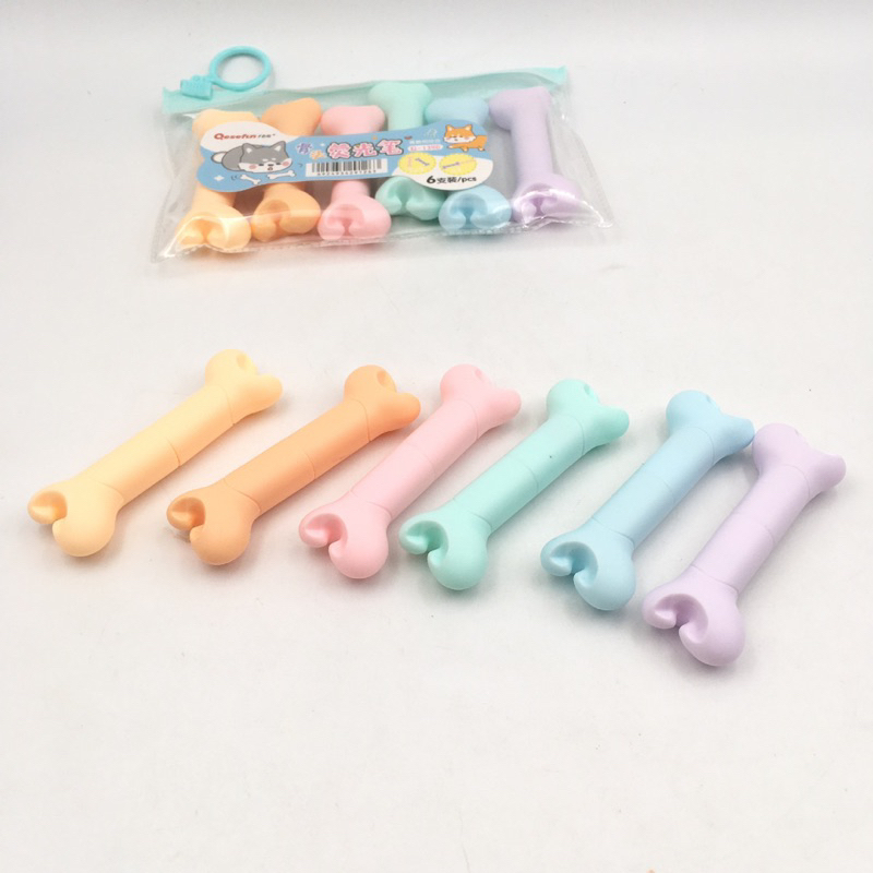 Kit 6 Marca Texto Ossos Fofos Marcadores de Texto Coloridos