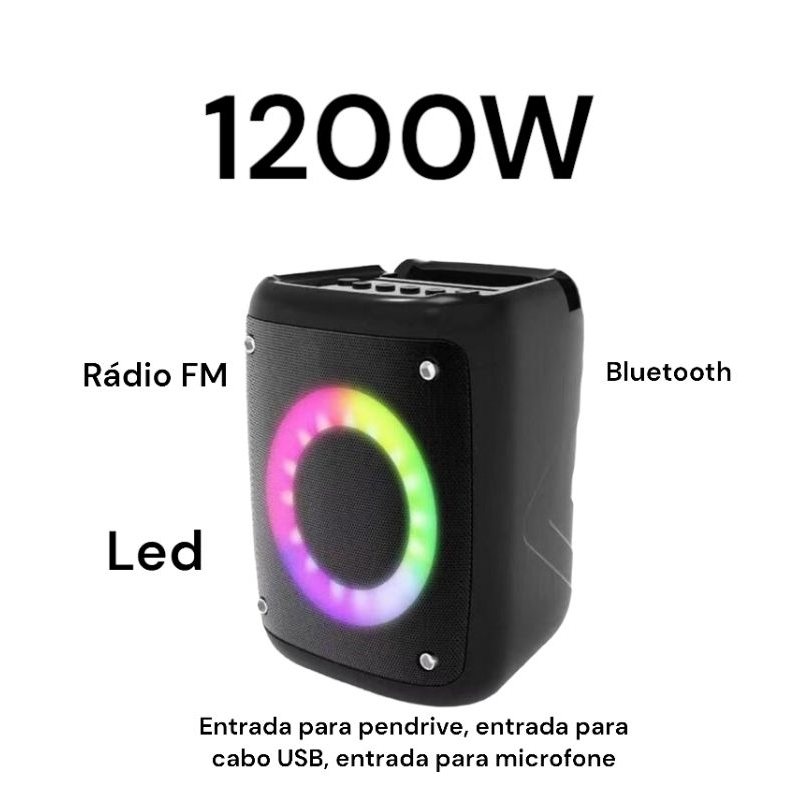 Caixa de som portátil 1200W PMPO Rádio FM bluetooth pronto entrega