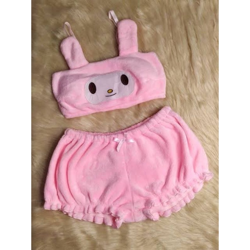 Conjunto de pijama fofo de anime Kawaii para mulheres Sweet Lovely veludo  top e shorts Conjuntos de roupa de dormir de duas peças - Escorrega o Preço