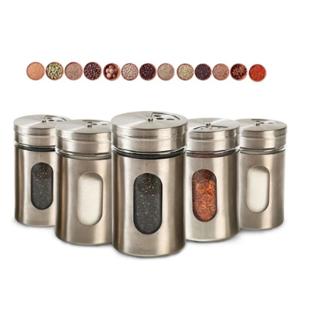 Saleiro Pimenteiro Porta Condimentos Vidro Aço Inox Com Visor Premium - Unitário PRONTO PARA ENVIO