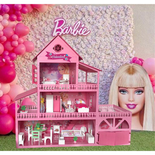 Casinha 60 cm mdf com Móveis e Brinde Tema Barbie