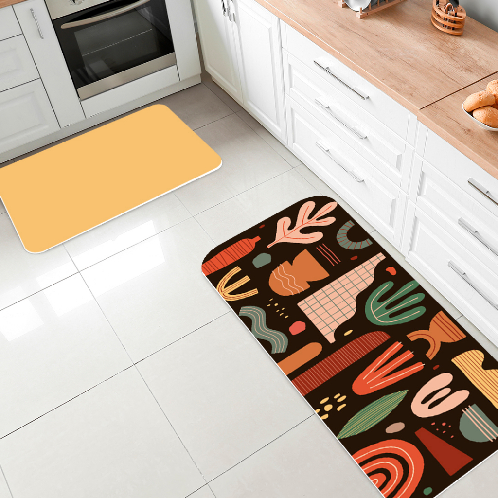 Jogo de Tapete 2 Peças para Cozinha Desenhos Plantas e Marcações Antiderrapante Dcorô
