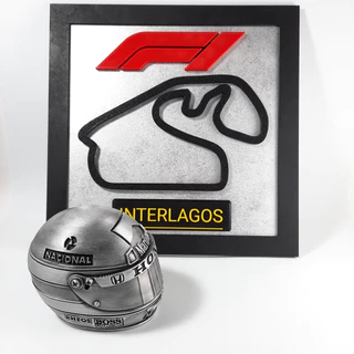 Fórmula 1 = 1 quadro pista de Interlagos + 1 capacete Ayrton Senna