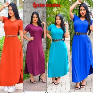 Vestido Longo Saruel Feminino Manga Viscrolaycra Roupas Femininas