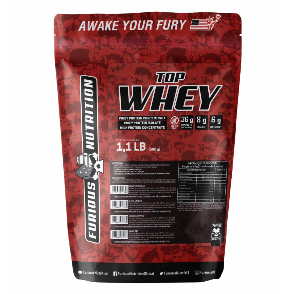 Whey Protein Concentrado 500g Proteina Top Whey - Furious Nutrition