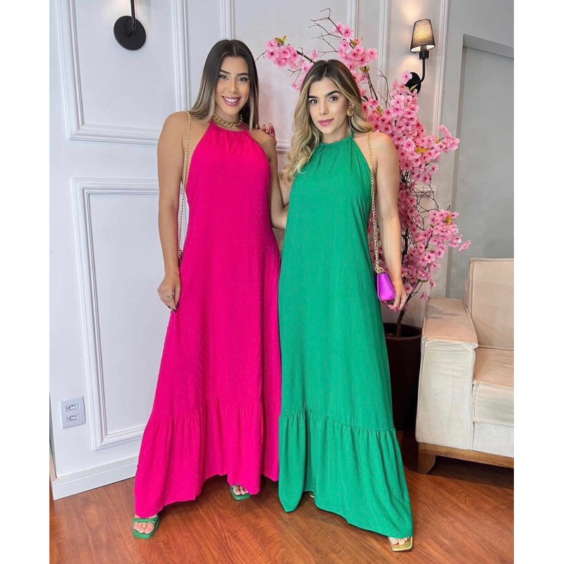 Vestido Longo Frente única Pink liso costas nua