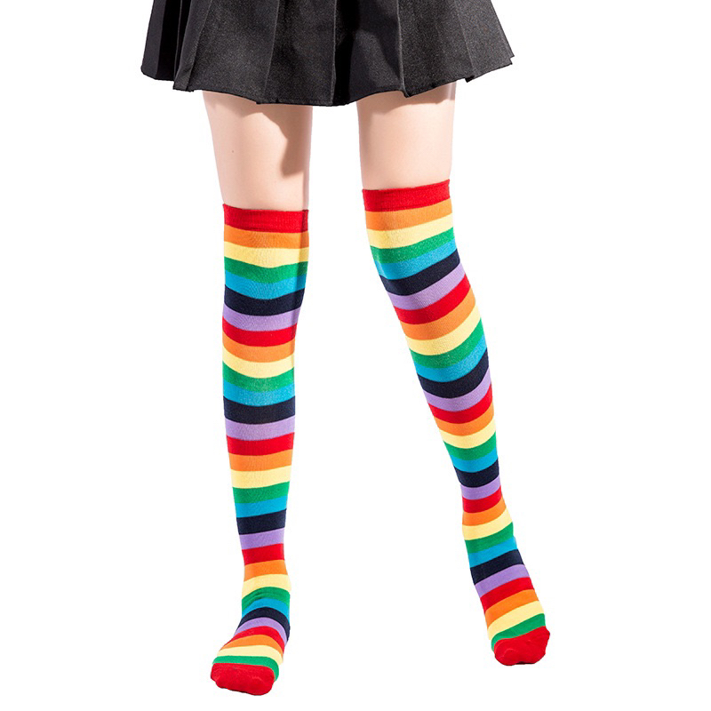 Meia Listrada Colorida Arco Iris Raibow 7/8 Geek Pin Up