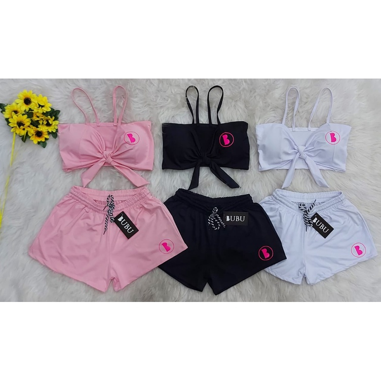 Conjunto Cropped Shorts Bubu Modinha Feminina Shopee Brasil